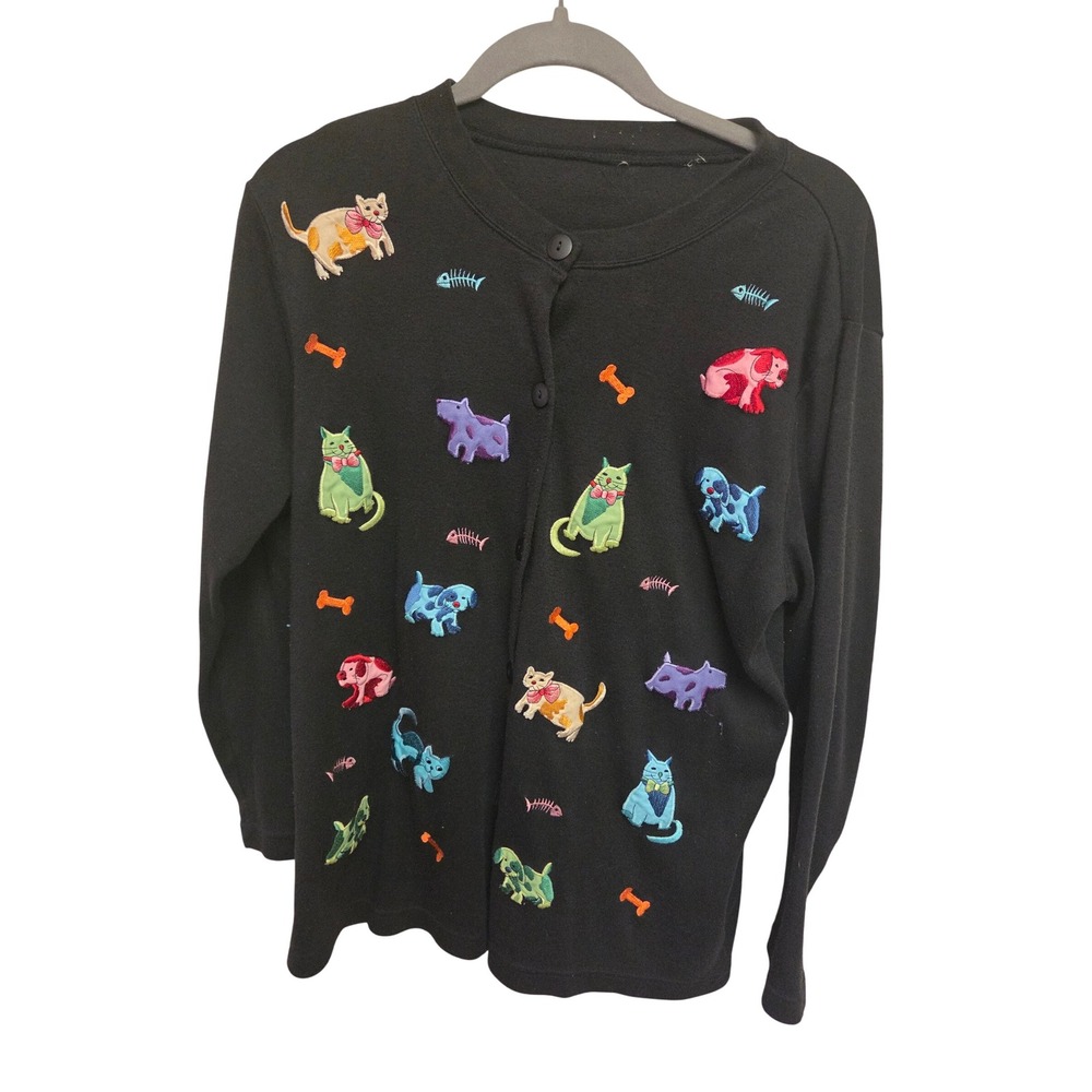 Novelty Cat Dog Embroidered‎ Cardigan Sweater Whimsical Petcore